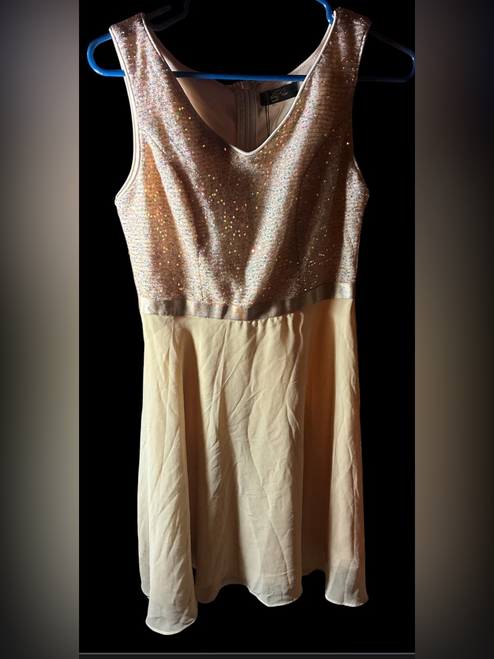 NWT Dressystar Champagne Sequin Bodice Chiffon A-Line Cocktail Dress Small - Picture 8 of 12